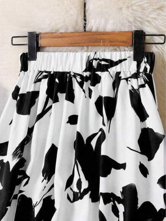 Women Floral Print A-Line Skirt, Casual For Everyday Wear White Summer - Picture 5 of 6